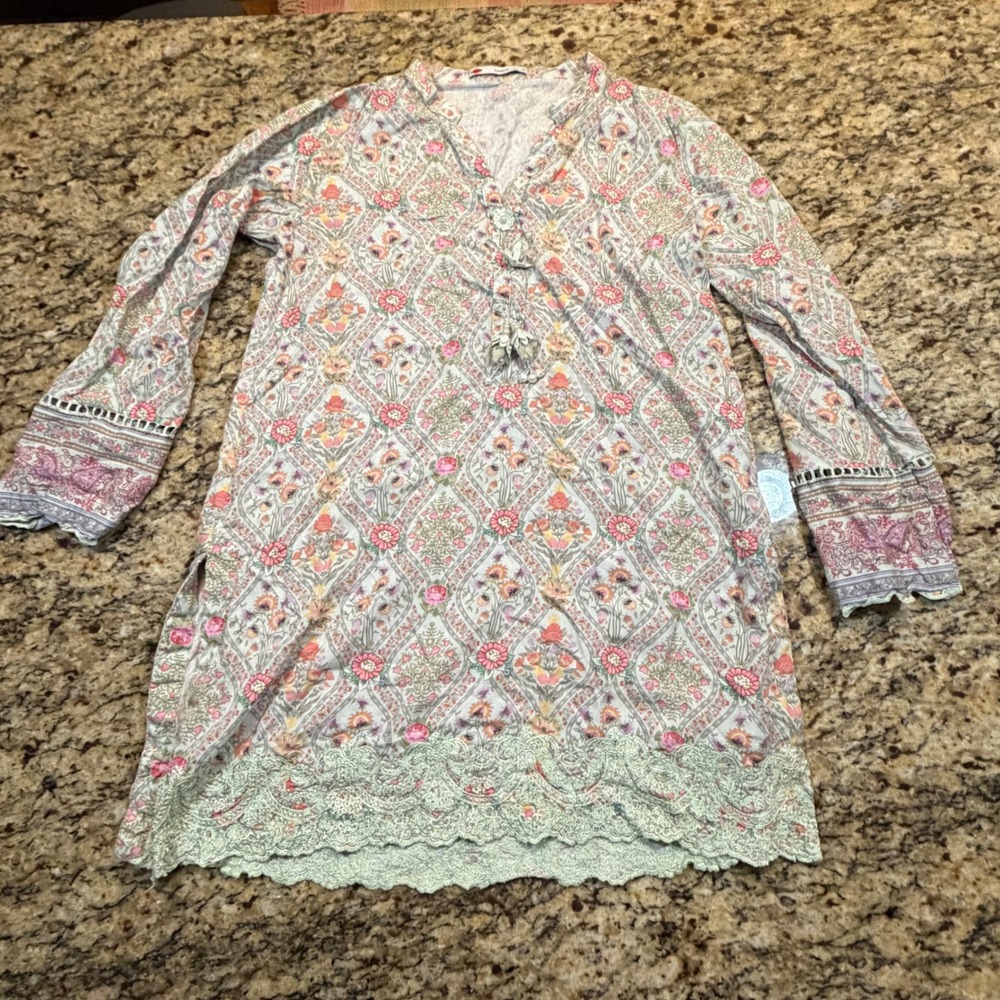 Khaadi Smart Fit Women 10 Floral Tunic Kurta Lace Hem Beaded Tassels Sage Pink